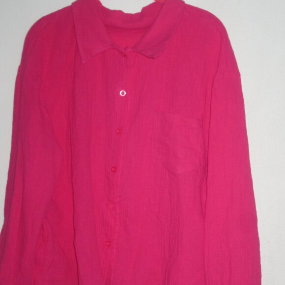 Crinkled Fabric Long Sleeve Shirt with Adjustable Shorts-2 Piece Set  Fuchsia - Picture 5 of 8